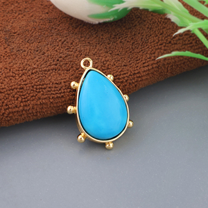 Ensemble de connecteurs de breloques en laiton plaqué or 18 carats, en forme de poire, avec cabochon turquoise bleu, fait main, avec perles et pierres 14x20mm, prix de gros - Product Image 3