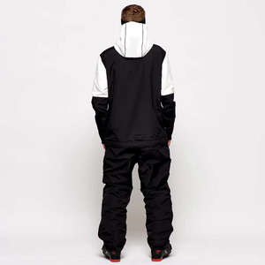 Conjunto de Chaqueta y Pantalones de Esquí Impermeables para Hombre, Diseño Color Block en Blanco y Negro, con Capucha y Bolsillos Tipo Cargo - Product Image 3