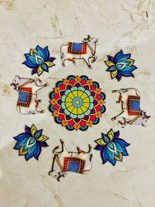 Décoration artisanale en bois MDF Pichwai Lotus pour Rangoli, tapis découpé au sol, mandir, salle de prière, ornement festif Diwali - Product Image 6