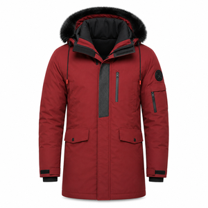 Veste d'hiver longue à capuche pour homme, imperméable, coupe-vent, couleur unie, fermeture éclair, coupe classique, style décontracté, logo sur le devant - Product Image 2