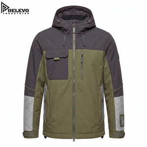 OEM Custom <b>Waterproof</b> Outdoor Hooded <b>Jacket</b>, Men Heavy Duty Utility Windproof Coat in Olive and <b>Grey</b> with Pockets - Product Image 1