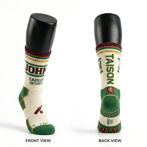 Mens Cricket <b>Socks</b> Premium Quality 200 GSM <b>Soft</b> Cotton Blend Fabric Green Cream Cushioned Panel Design Custom Jacquard Logo - Product Image 3