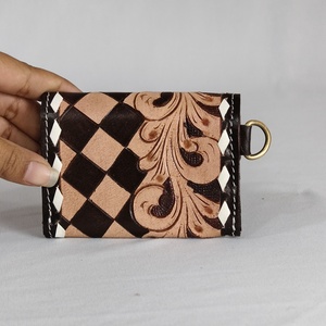Tarjetero de Cuero Genuino Hecho a Mano con Grabado Geométrico, Cierre Abierto, Cartera Corta para Mujer, Estilo Indio, Cartera Portátil de Moda - Product Image 3