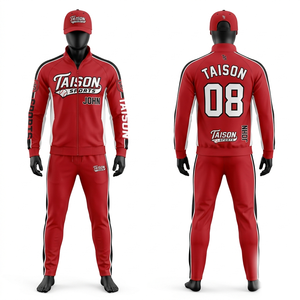 Survêtement de softball en polyester interlock premium 280 GSM, design à panneaux rouge et noir, impression par sublimation personnalisée - Product Image 1