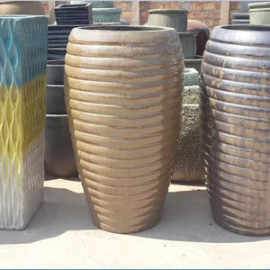 [Leo Nguyen Le] - Pots en céramique émaillée carrés et hauts de couleur verte pour l'extérieur, pots de jardin, pots en céramique bleus et hauts - Product Image 1