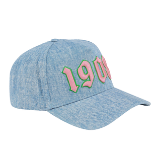 AKA <b>Light</b> Denim 1908 Snapback <b>Hat</b> Pink Embroidered Letter Blue Washed Denim Baseball Cap Adjustable Cotton Headwear Casual - Product Image 3