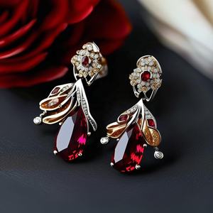 Boucles d'oreilles pendantes en argent sterling 925 grenat pierre de naissance plaqué or 18 carats pour femme accessoire de mode vente en gros - Product Image 4