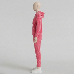 Women's 100% Cotton Velour Embroidered Streetwear Tracksuit 2-Piece Long <b>Set</b> Zipper Hoodie Skinny Fit All Seasons Custom Design - Product Image 3