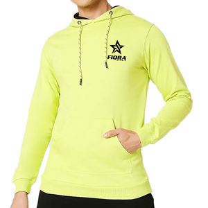 Sweat à capuche en molleton pour homme, 350 g/m², avec logo personnalisé, grande taille, anti-boulochage, 100 % coton, jaune fluo, vente en gros, fabricant OEM - Product Image 1