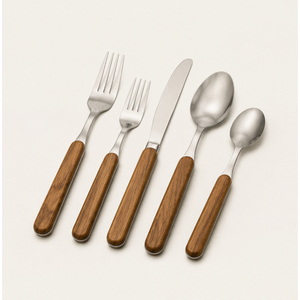 Ensemble de couverts en acier inoxydable avec manches en bois naturel, finition polie miroir, écologique, pour dîners élégants et mariages - Product Image 3