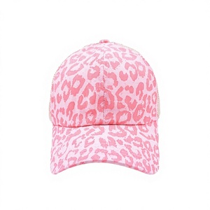 Unisex 5-panel Curved <b>Leopard</b> <b>Printed</b> Cotton Mesh Adjustable Baseball Cap CrissCross Ponytail Messy Bun Trucker <b>Hat</b> Spring - Product Image 1