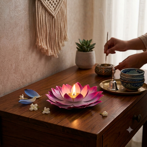 Lampe à huile flottante artisanale en métal rose en forme de lotus, article traditionnel indien pour la Pooja, décoration de maison pour les fêtes, article de fournisseur en gros - Product Image 3