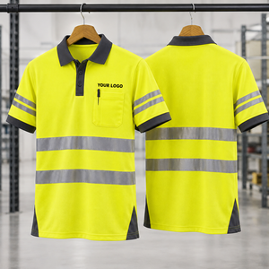 Hi Vis Yellow Reflective <b>Work</b> <b>Shirt</b> <b>Men</b> Short Sleeve Polyester Uniform Custom Logo Security Workwear OEM Service - Product Image 1