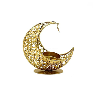 Ensemble de 2 porte-bougies en métal en forme de croissant de lune, design ajouré, finition dorée et noire, pour la décoration du Ramadan et de l'Aïd - Product Image 5
