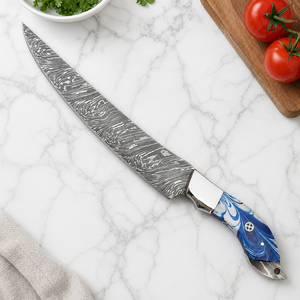 Custom Handmade Modern Ambidextrous <b>Boning</b> <b>Knife</b> Damascus Steel Blade 3.0mm Thickness Resin <b>Handle</b> Leather Sheath 8-9.9in Extra - Product Image 1