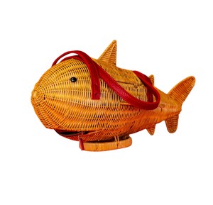 Handmade Fish Shaped Rattan <b>Bag</b> Plant Fiber <b>Wicker</b> Crossbody Storage <b>Bag</b> Animal Design Orange Color - Product Image 4
