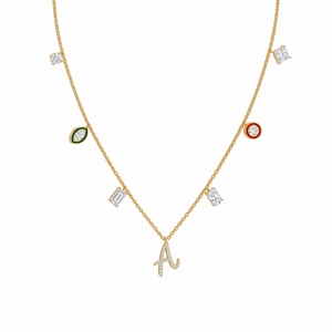 The Initial Trinket <b>Necklace</b> for <b>Women</b> <b>Sterling</b> <b>Silver</b> 9KT,10KT, 14KT,18KT Lab Grown Mix Cut Diamond Luxury Anniversary Jewelry - Product Image 5