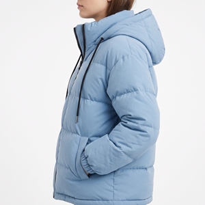 Hawkeye <b>Women's</b> Winter Quilted Puffer Jacket Hooded Full Zip Regular Fit <b>Light</b> Blue Polyester Wadding <b>Coat</b> - Product Image 4