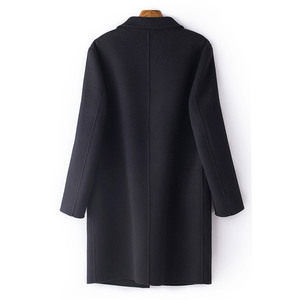 Abrigo Largo de Lana para Mujer, Cuello Camisero, Color Negro Sólido, Ropa de Invierno Cálida - Product Image 1