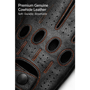 Wholesale Custom Black Genuine Leather Full Finger Car Driving Gloves Men Women Breathable Perforated Vintage Steering Wheel - Product Image 3