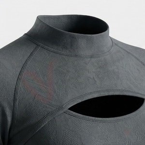 Women's Dark Grey High Neck Cut Out Crop <b>Top</b> <b>Long</b> Sleeve <b>Leggings</b> Set - Product Image 4