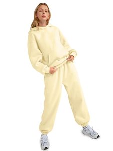 Women 2 Piece <b>Hoodie</b> Set Oversized Sweatshirt and Jogger Sweatpants OEM Custom Bulk Wholesale - Product Image 2