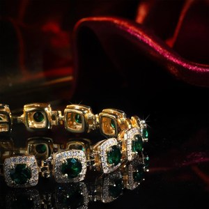 Bracelet Hip Hop en argent 925 plaqué or, serti de moissanites rondes couleur émeraude, style bling-bling, bijoux de luxe pour femmes - Product Image 4