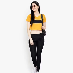 New Custom Design High Quality Breathable Summer Casual Women Canvas Crop <b>Top</b> T Shirts Wholesale Low Price - Product Image 2