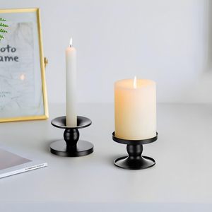 Reversible <b>Black</b> <b>Candle</b> <b>Holders</b> Set of 2 Round <b>Pillar</b> and Taper <b>Candle</b> Stands for Home Decoration - Product Image 2
