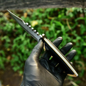 Cuchillo de caza hecho a mano con hoja fija, guardacuchillo de latón y mango de madera, para bushcraft, camping, supervivencia, cuchillo para exteriores, regalo para hombres - Product Image 4