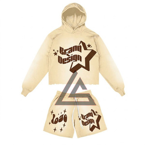 Diseña tu Propio Conjunto de Sudadera con Capucha y Pantalones Cortos Personalizados de Marca Propia, Nueva Colección 2026, Conjunto de Sudadera con Capucha y Pantalones Deportivos, Traje Deportivo con Efecto Lavado Ácido para Hombre - Product Image 2