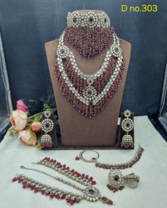 Parure de bijoux de mariée lourde en Kundan, collier double couche, boucles d'oreilles, ensemble de bague de nez Damini, bijoux fins pour mariage indien, fabricants - Product Image 3