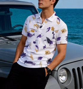 Men's Striped Shirt Short Sleeve Casual Knitted Fabric Regular Fit Button Design Light Blue Beige Pattern Breathable - Product Image 3