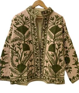 Chaqueta Regular de Algodón 100% Ecológica, Resistente al Viento, con Bordado Floral de Terciopelo Suzani, Aspecto Impresionante, para Mujer, Invierno - Product Image 1
