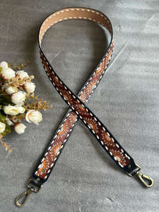 Nouveau véritable cuir véritable peint à la main sac de remplacement sangle Western personnalisé détachable guitare/caméra sangle avec bouton pression en laiton - Product Image 5