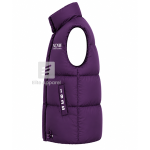 Gilet matelassé personnalisé du Conseil NCNW avec logo brodé sur le devant, veste sans manches de couleur violette et blanche pour femme - Product Image 4