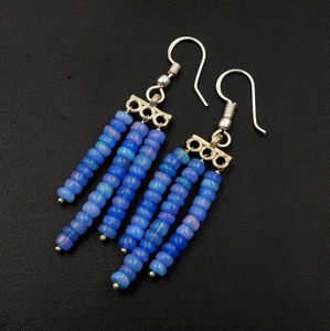 Boucles d'oreilles pendantes en opale d'Éthiopie bleue naturelle, perles multicolores, plaqué or 18 carats, argent sterling 925, style bohème - Product Image 5