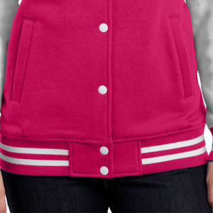 Veste varsity en cuir véritable rose pour femmes, manches blanches, doublure en laine, fermeture à boutons recouverts, streetwear décontracté, hiver - Product Image 6