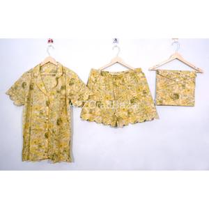 Ensemble de pyjama pour femmes, imprimé floral de luxe, 100% coton, manches courtes, longueur intégrale, taille haute, fermeture à boutons, doux et respirant, pour toutes les saisons - Product Image 5