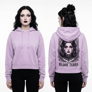 Sweat-shirt court à capuche pour femme, lavande lilas, ourlet brut personnalisé, streetwear, imprimé graphique Rose Dagger, délavage vintage, couleur pastel - Product Image 2