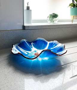 Grande coupelle en résine bleue de qualité supérieure, faite à la main, avec des flocons dorés, idées de décoration pour la maison, coupelle décorative, idées de cadeaux - Product Image 2