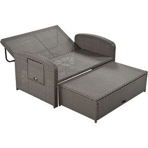 Lettino Prendisole Doppio in Rattan PE Intrecciato per 2 Persone, Reclinabile con Schienale Regolabile a 3 Altezze, Copertura Protettiva Gratuita per Mobili - Product Image 4