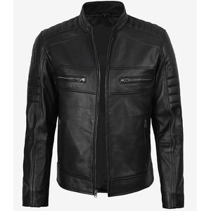 2026 OEM <b>Top</b> Selling Black Cowhide <b>Leather</b> Jacket For Men's Stand Collar Zipper Pockets 100%<b>High</b> Quality Low MOQ Fashion Jackets - Product Image 6