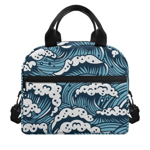 Sac de pique-nique pour enfants à motif de vagues bleues, impression à la demande, dropshipping, sac à lunch polyvalent, sac isotherme compact pour enfants - Product Image 1