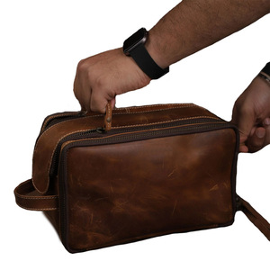 Premium Genuine Leather Toiletry Bag Travel Dopp Kit Waterproof Cosmetic Organizer Men's Shaving Case Portable Bathroom Storage - Product Image 2