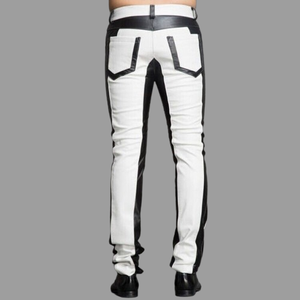 Pantalon de motard vintage élégant en cuir de vache véritable et toile pour homme, léger, tendance, imperméable, coupe-vent et respirant - Product Image 2