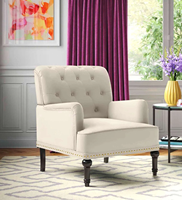 Fauteuil en tissu capitonné avec pieds en bois, chaise de loisirs confortable et rembourrée pour le salon, meubles de maison