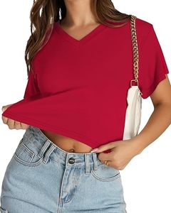 Tops Cortos de Alta Calidad para Mujer, Camisetas Básicas de Verano con Cuello en V, Camisetas Casuales de Manga Corta - Product Image 2