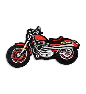 Patch thermocollant rectangulaire en feutre non tissé, brodé, éco-responsable, rouge, pour moto, chapeaux et vêtements - Product Image 1