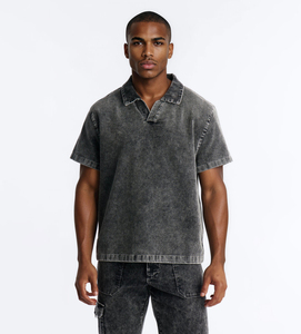 Camisa Polo de Pana para Hombre, Manga Corta, Color Sólido, Algodón Lavado, Estilo Casual, Corte Regular - Product Image 1